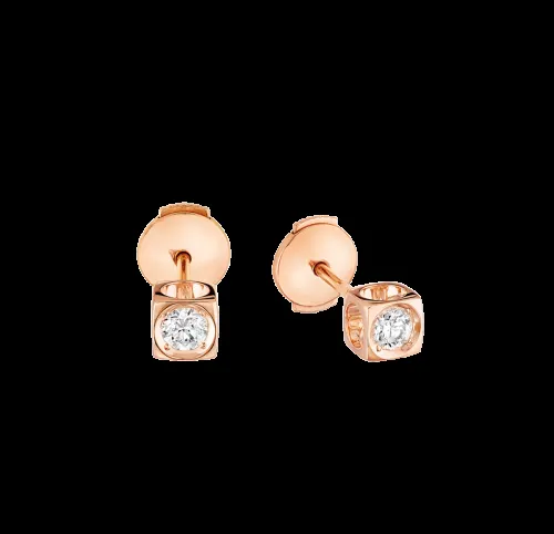 Dinh Van — Puces d’oreilles Le Cube Diamant moyen modèle or rose et diamants