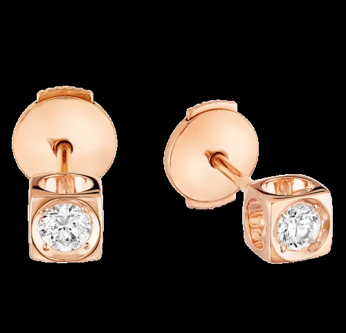 Dinh Van — Puces d’oreilles Le Cube Diamant moyen modèle or rose et diamants, vue 4