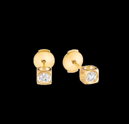 Dinh Van — Puces d’oreilles Le Cube Diamant moyen modèle or jaune et diamants