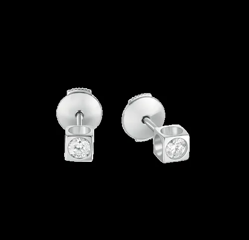 Dinh Van — Puces d’oreilles Le Cube Diamant moyen modèle or blanc et diamants