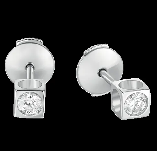Dinh Van — Puces d’oreilles Le Cube Diamant moyen modèle or blanc et diamants, vue 3