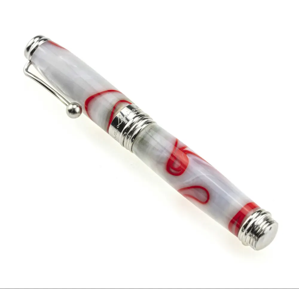 Lépine Atelier — stylo plume en résine couleur blanc et rouge, vue 2