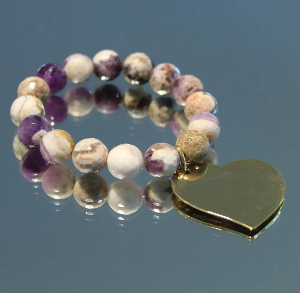 Rita&Zia — Bracelet grand modèle avec pierres améthyste et symbole cœur