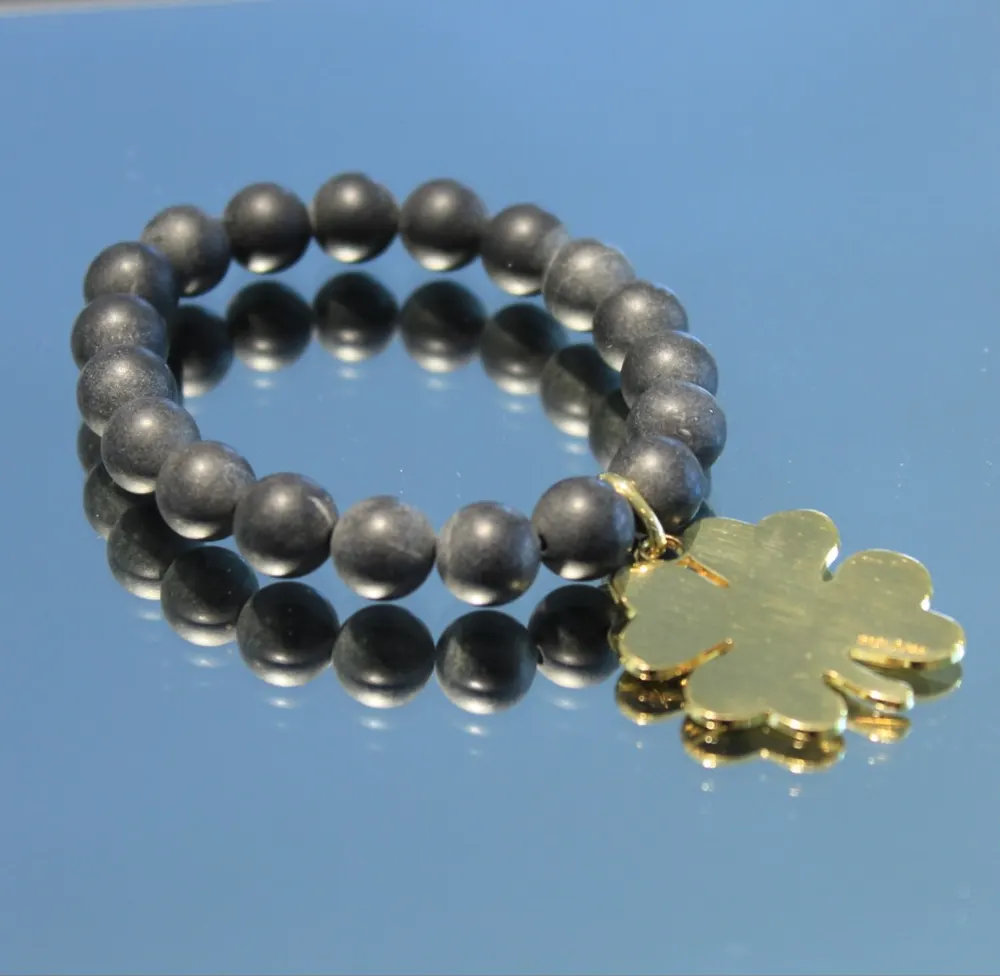 Rita&Zia — Bracelet grand modèle avec pierres agate mat et symbole de trèfle