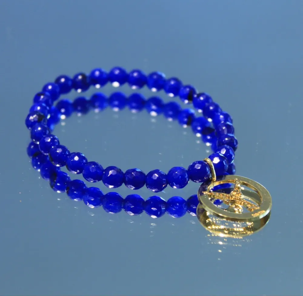 Rita&Zia — Bracelet petit modèle avec pierres de jade bleu et symbole d’aigle