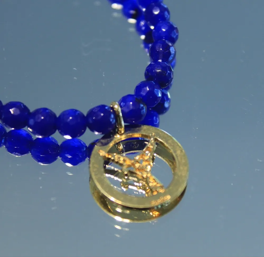Rita&Zia — Bracelet petit modèle avec pierres de jade bleu et symbole d’aigle, vue 3
