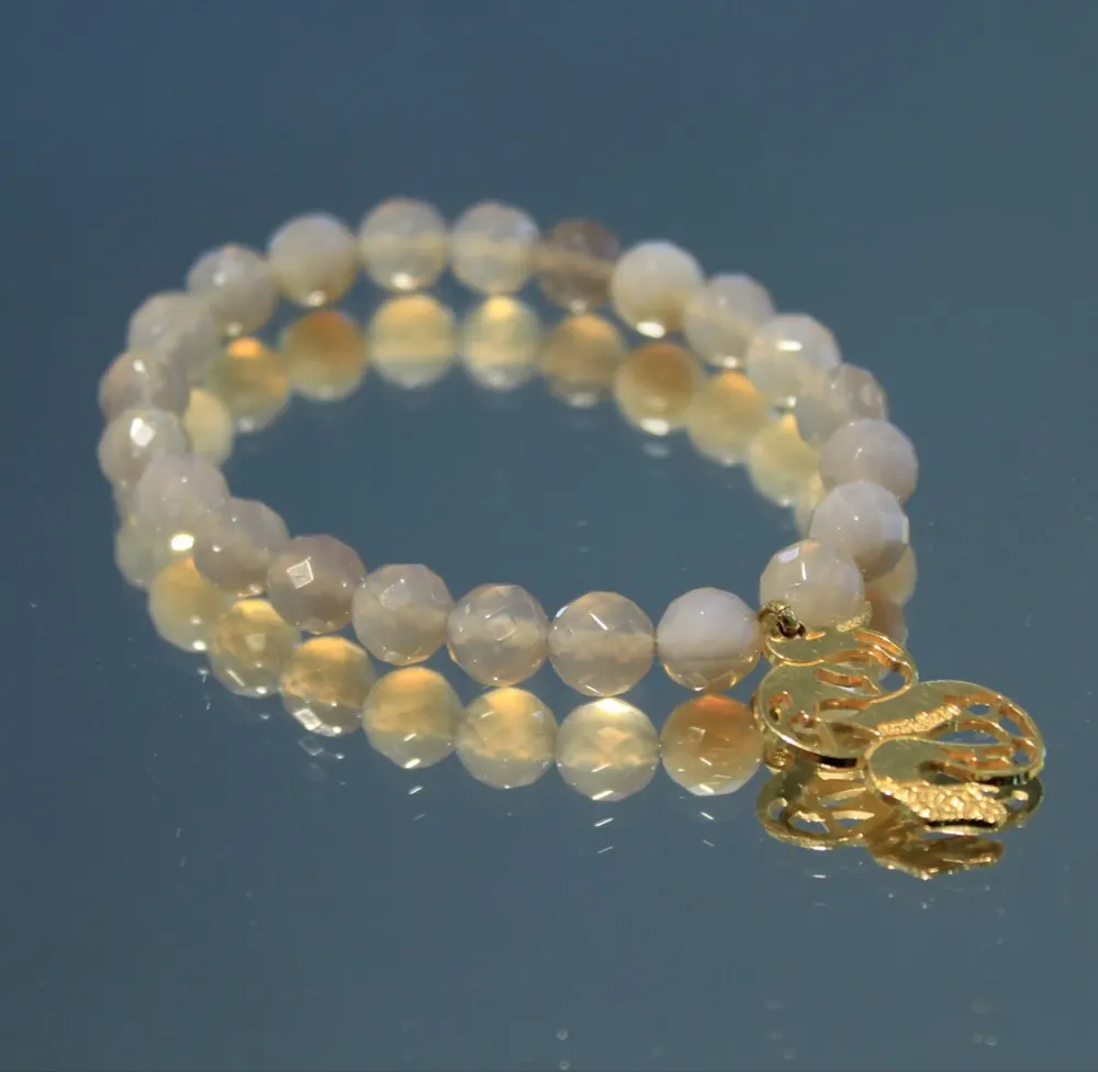 Rita&Zia — Bracelet petit modèle avec pierres d’Agate grise et symbole de serpent