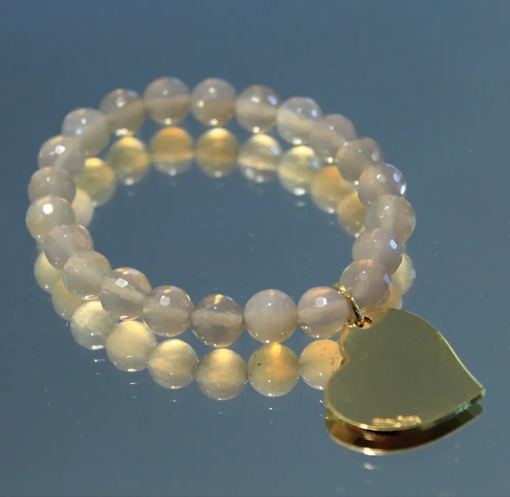 Rita&Zia — Bracelet petit modèle avec pierres d’Agate grise et symbole de cœur