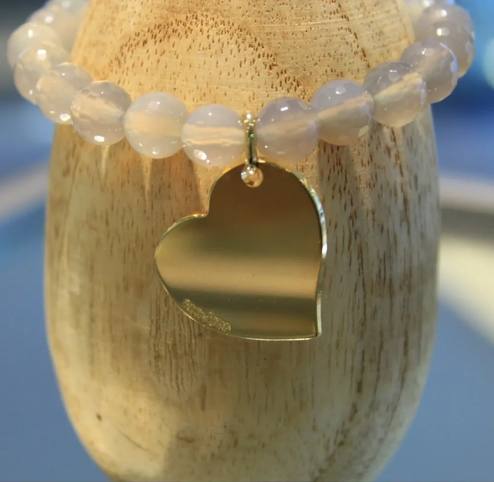Rita&Zia — Bracelet petit modèle avec pierres d’Agate grise et symbole de cœur, vue 2