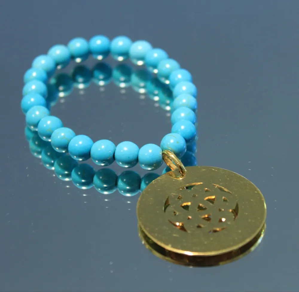 Rita&Zia — Bracelet grand modèle avec pierres de howlite turquoise et symbole de sérénité