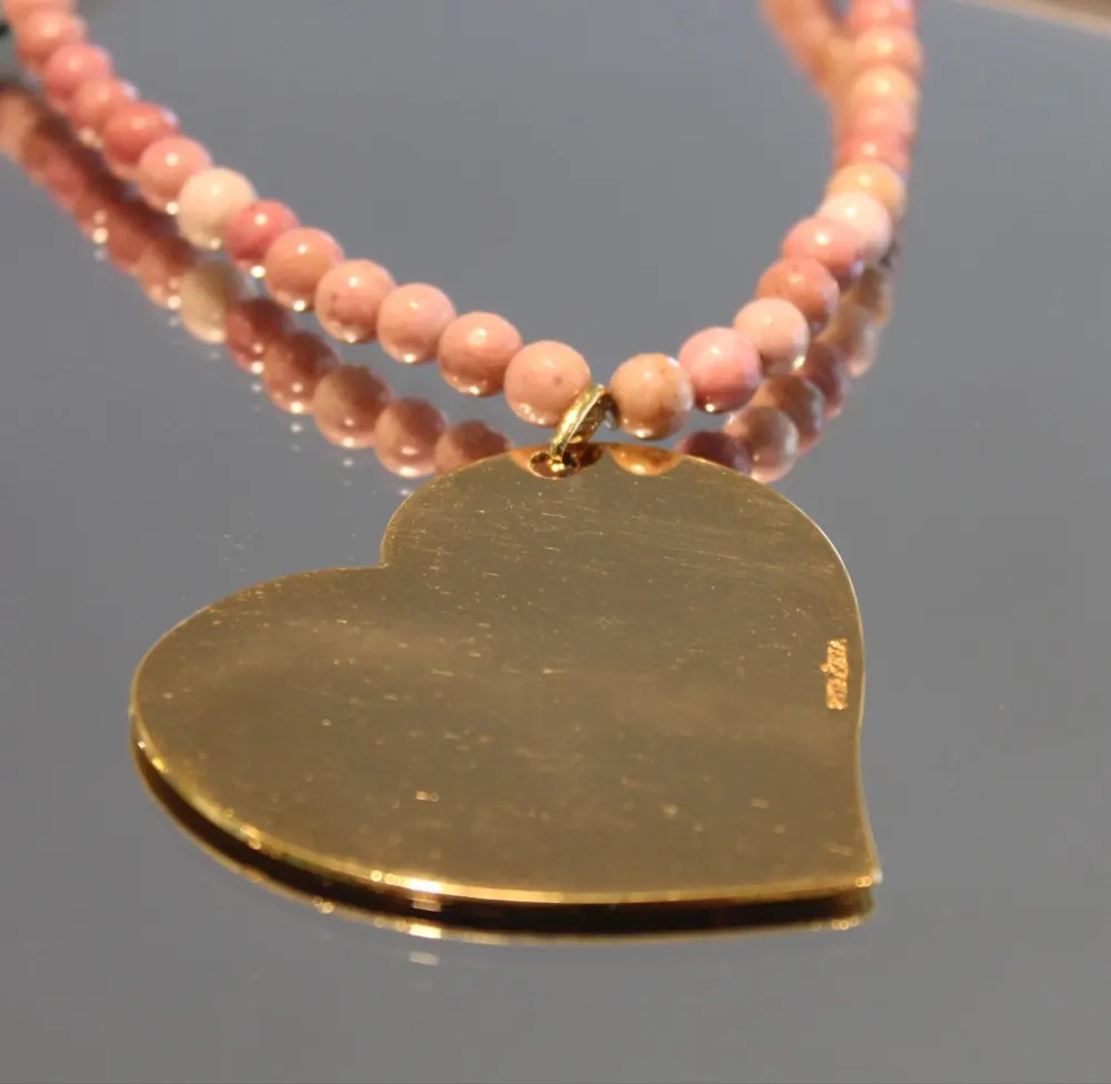 Rita&Zia — Sautoir grand modèle XXL avec pierres de Rhodocrosite et symbole de cœur