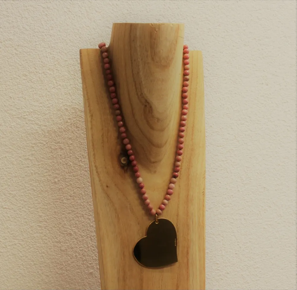 Rita&Zia — Sautoir grand modèle XXL avec pierres de Rhodocrosite et symbole de cœur, vue 7