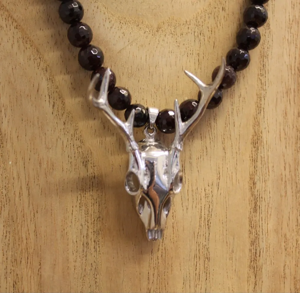 Rita&Zia — Sautoir grand modèle XXL avec pierres d’agate prune et symbole de tête de cerf, vue 7
