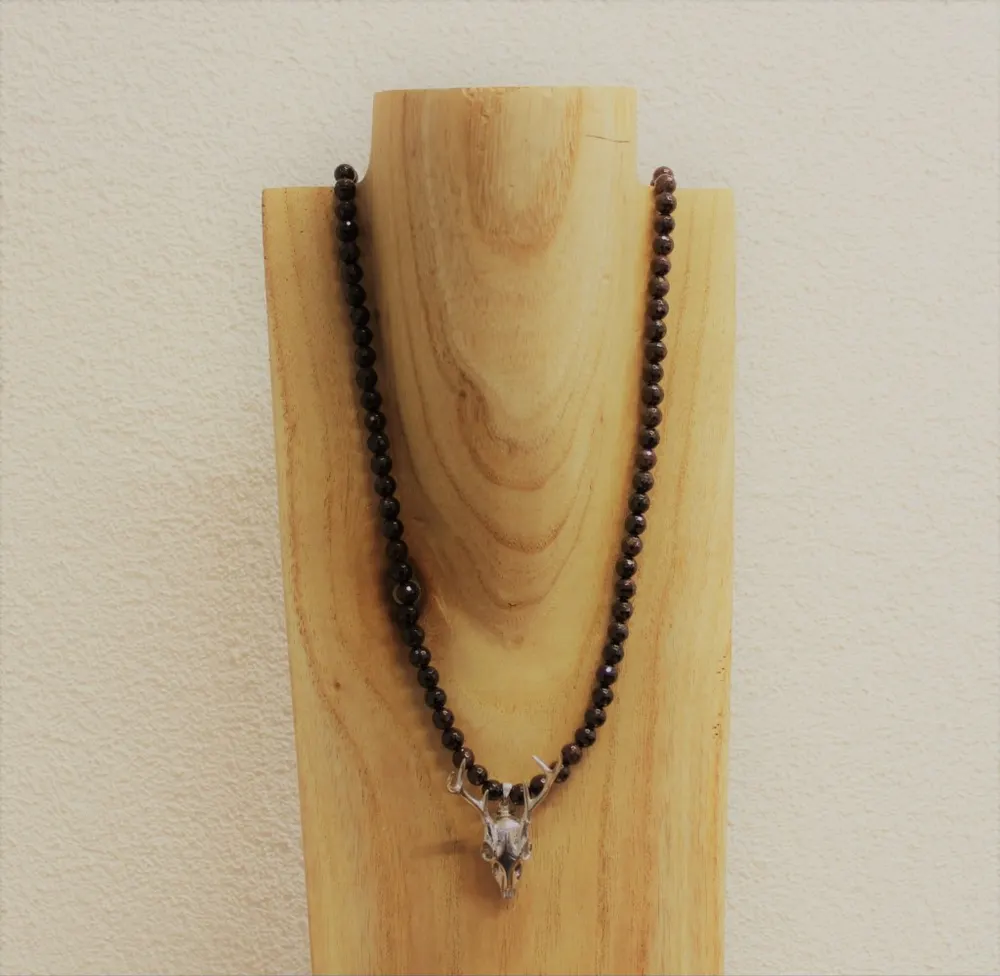 Rita&Zia — Sautoir grand modèle XXL avec pierres d’agate prune et symbole de tête de cerf, vue 8