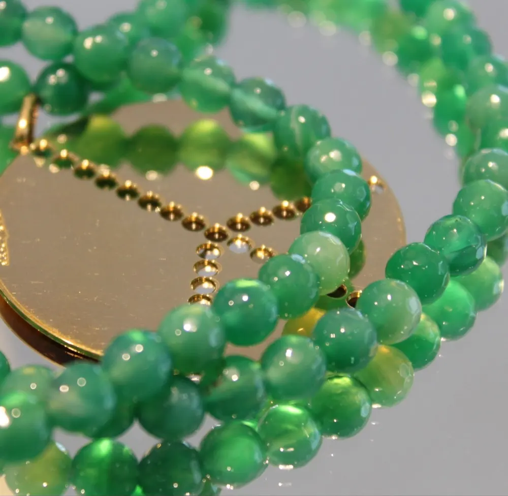 Rita&Zia — sautoir XXL avec pierres d’Agate verte sapin et symbole de la paix, vue 4